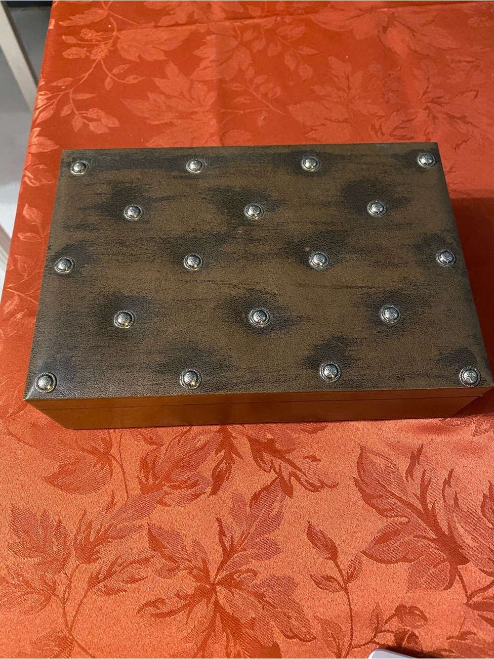 Vintage Decorative Studded Wood Jewelry Box